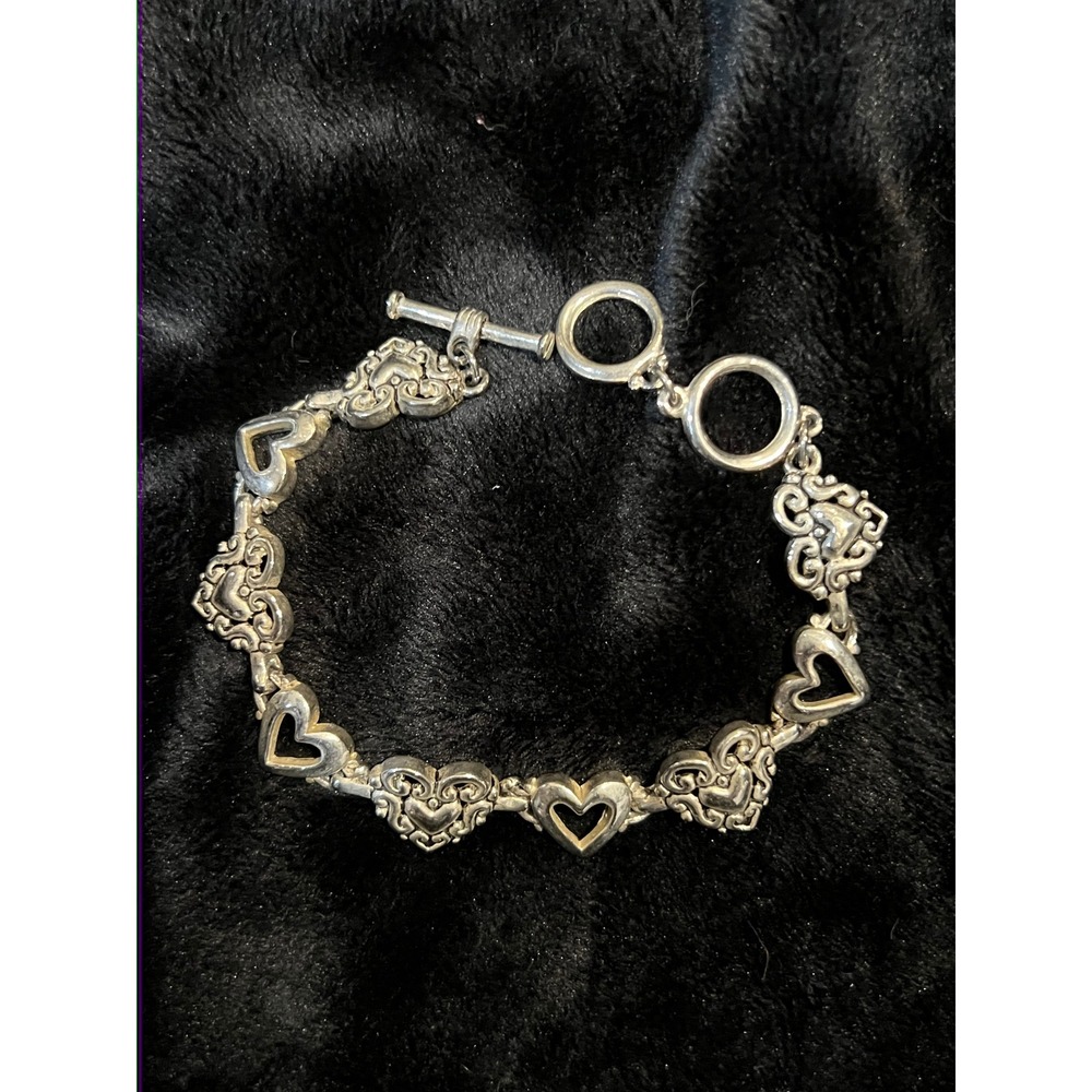 Cookie Lee Signed Silver Tone‎ Hearts Panel Bracelet Toggle Clasp 7-8 inches